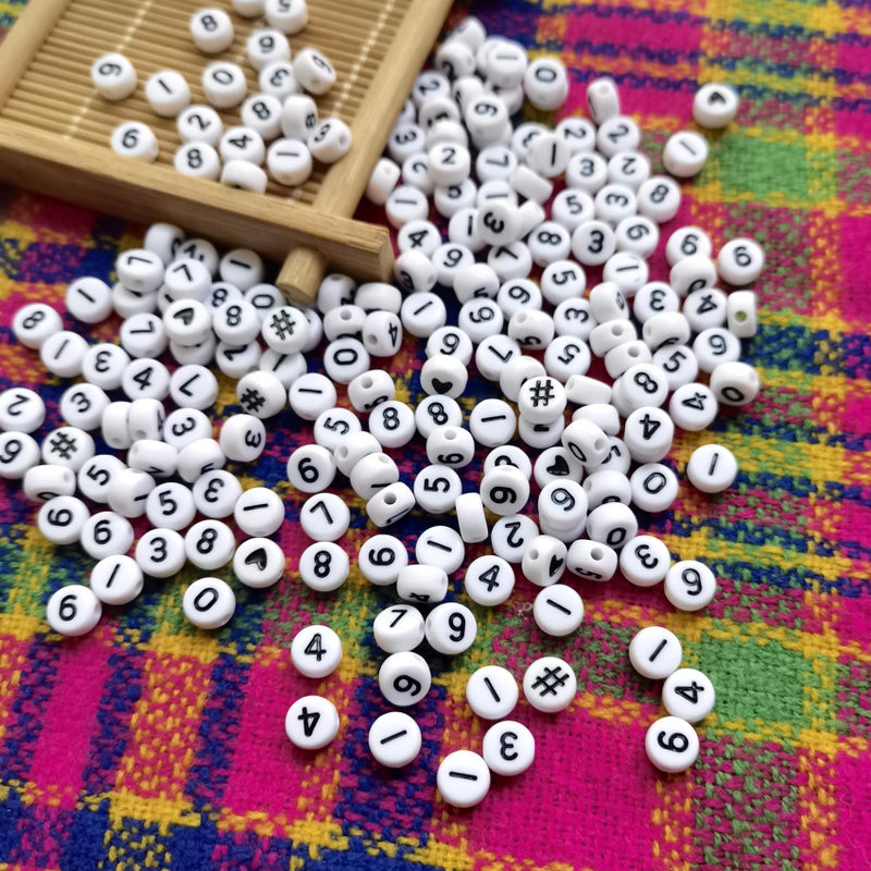 Looconi Amaney 600pcs White Acrylic Number Beads 0-9 Symbol # Heart with Storage Box 7x4mm - Image 5